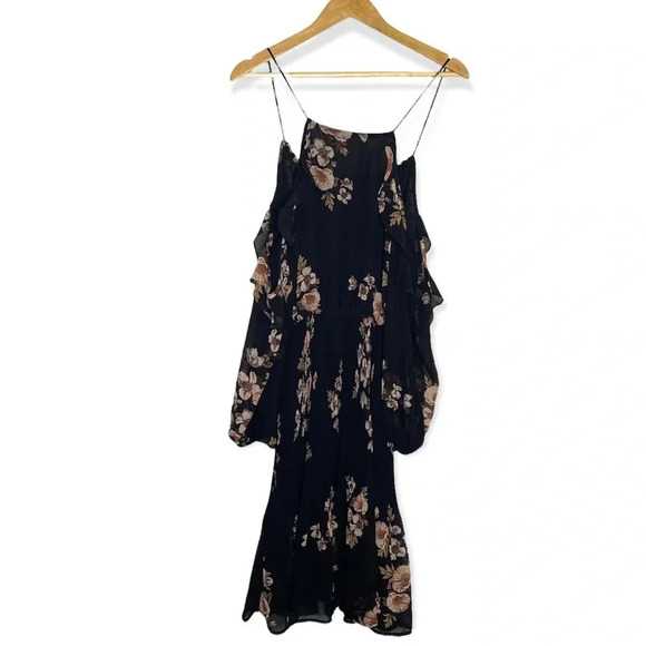 ASTR The Label Black Persephone Floral print Cold Shoulder Midi Dress Size XS - Picture 9 of 12